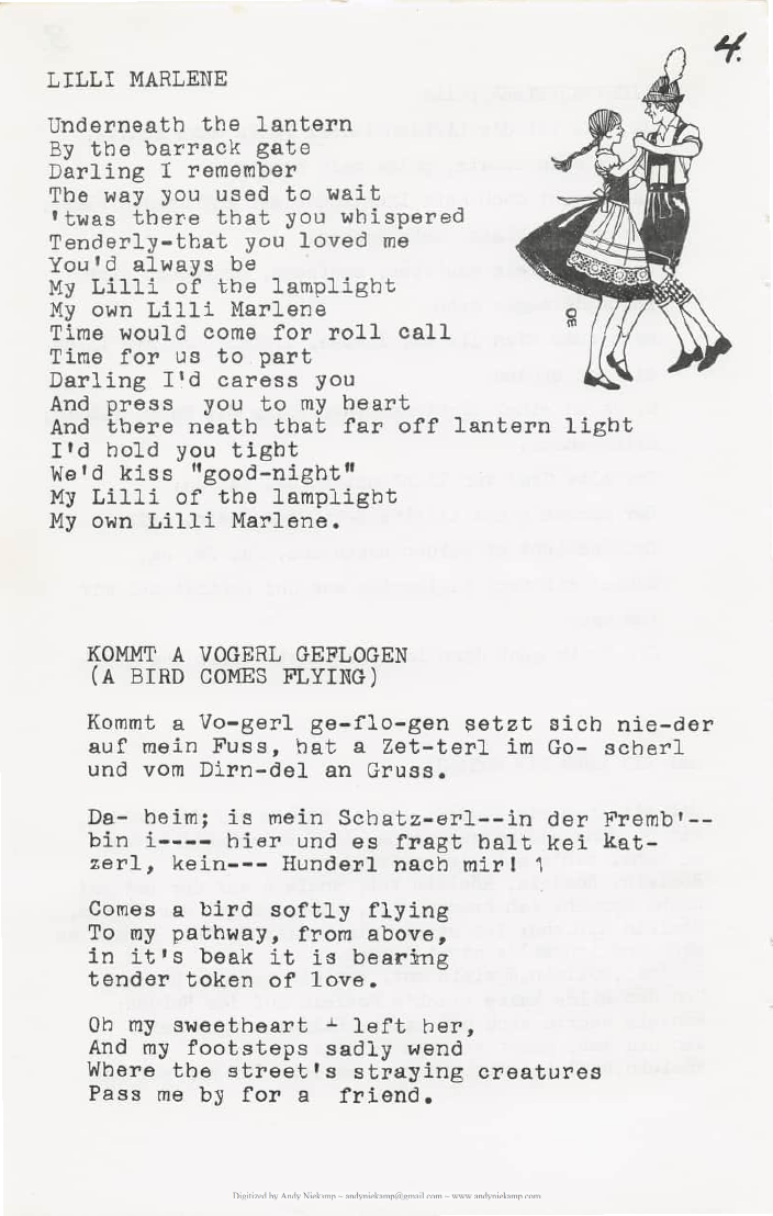 Lilli Marlene and Kommt a Vogerl page
