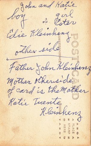 Back of Edwin Kleinhenz photo ~ 1922-1977 ~ Undated. Source: Kathy Creeden