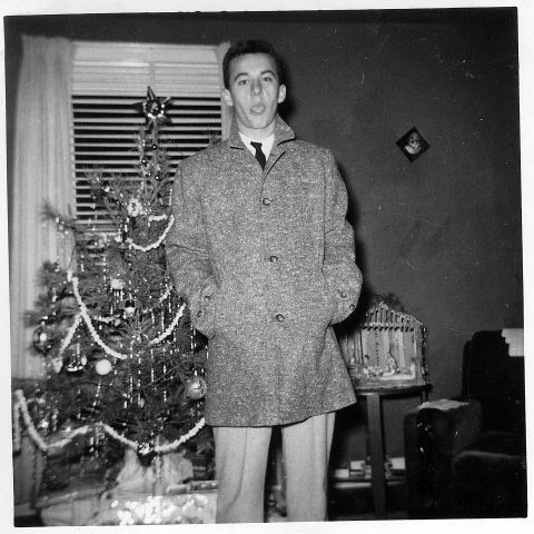 James "Jim" Niekamp at his home on 172 North Sycamore Street during Christmas of 1956. Jim Niekamp is my father's brother. Jim is the son Andrew and Alma (Bertke) Niekamp.